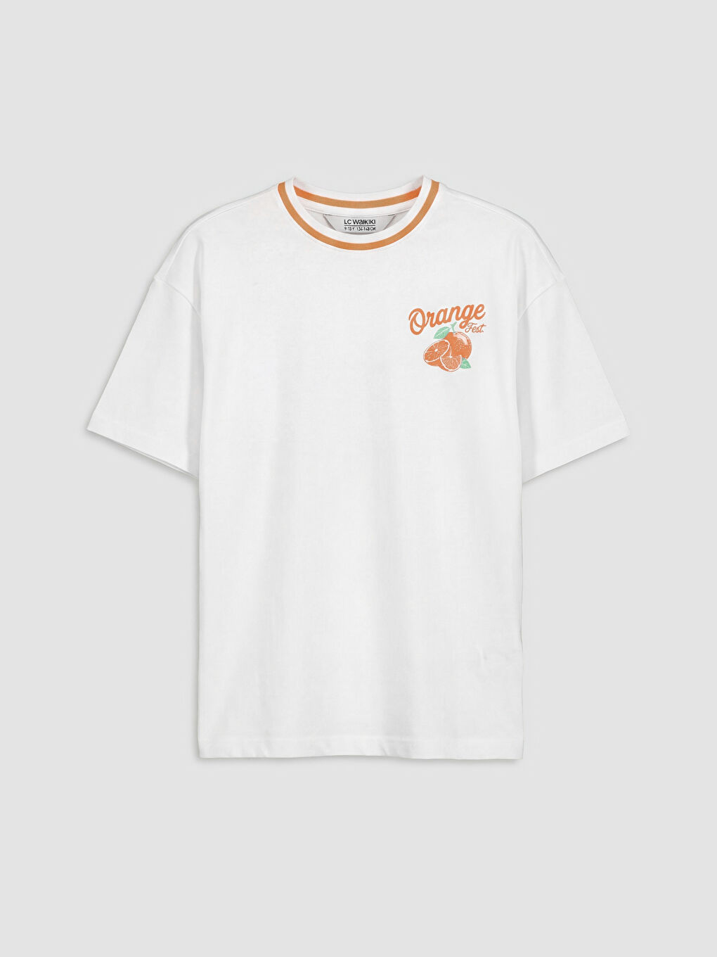 Ekru Bisiklet Yaka Baskılı Kız Çocuk Tişört