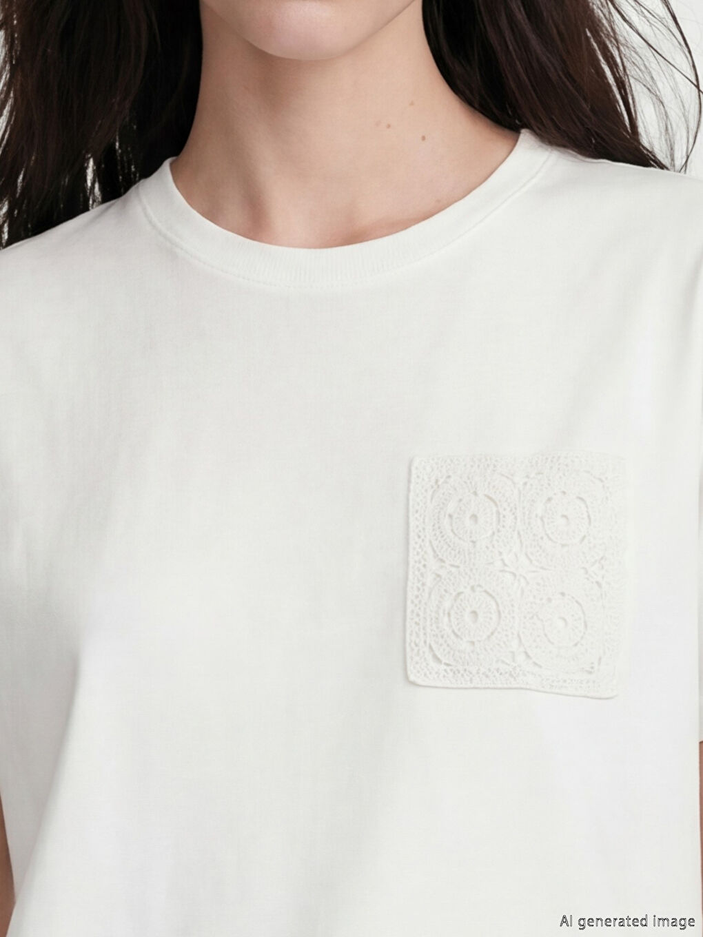 Beyaz Bisiklet Yaka Nakış Detaylı Kadın Tişört-2