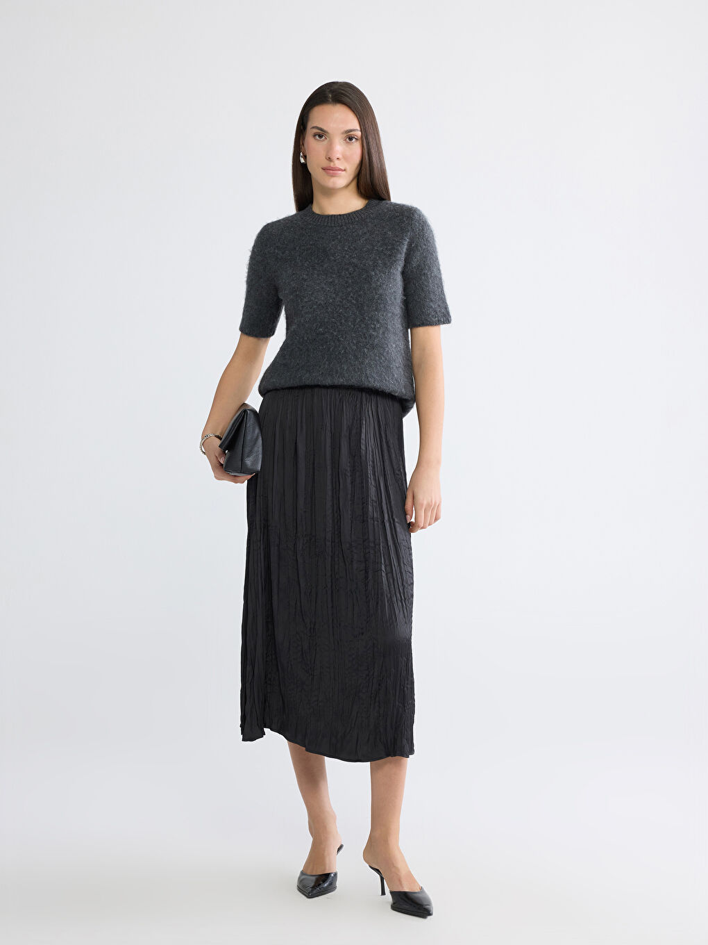 Antrasit Bisiklet Yaka Kadın Triko Kazak	-1