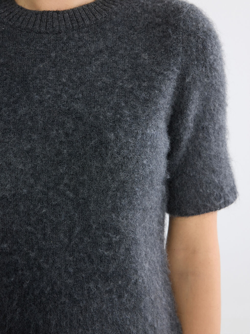 Antrasit Bisiklet Yaka Kadın Triko Kazak	-2