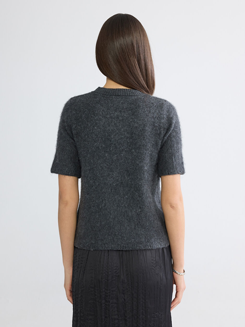 Antrasit Bisiklet Yaka Kadın Triko Kazak	-3
