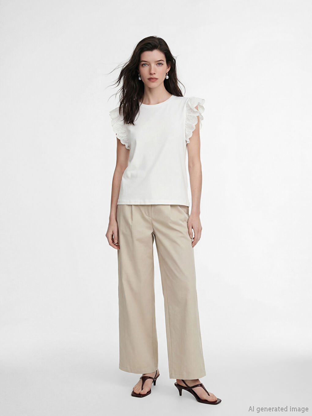 Beyaz Bisiklet Yaka Nakışlı Kadın Tişört-1