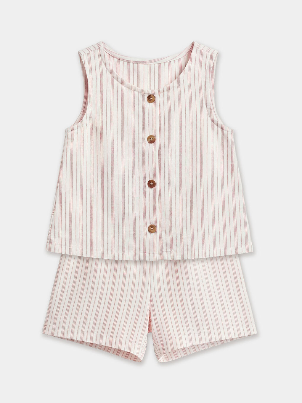 Crew Neck Striped Girls' Blouse And Shorts