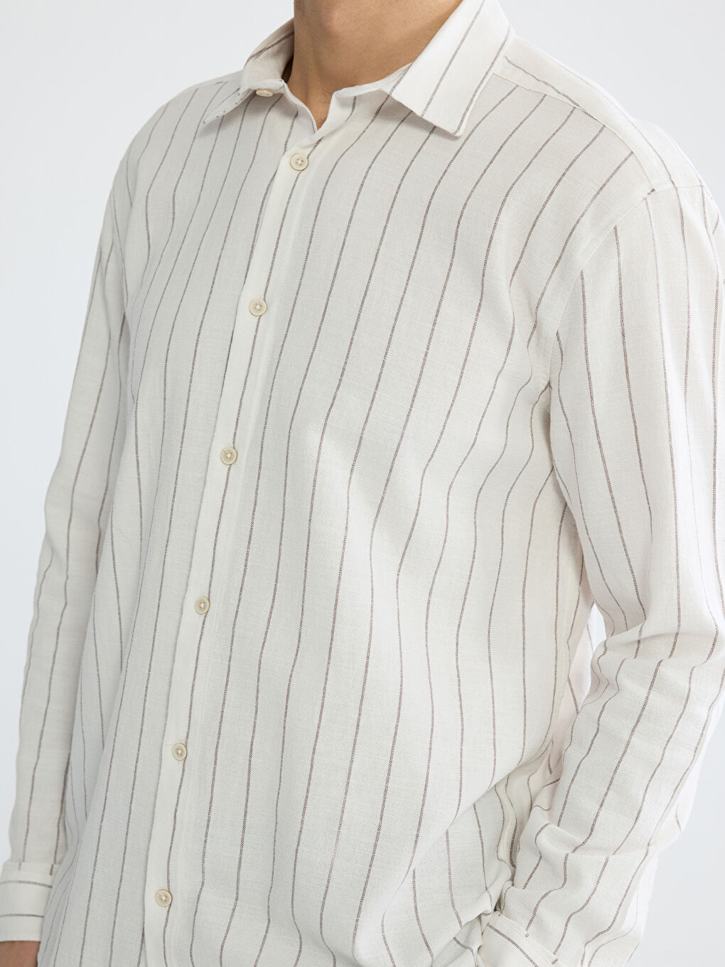 Kahverengi Regular Fit Çizgili Armürlü Erkek Gömlek-2