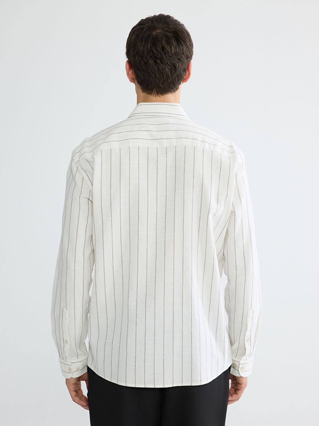 Kahverengi Regular Fit Çizgili Armürlü Erkek Gömlek-3