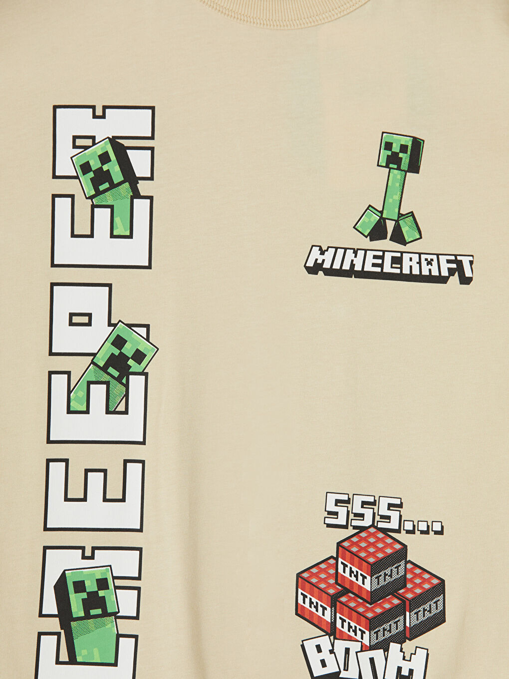 Bej Bisiklet Yaka Minecraft Baskılı Erkek Çocuk Tişört-2
