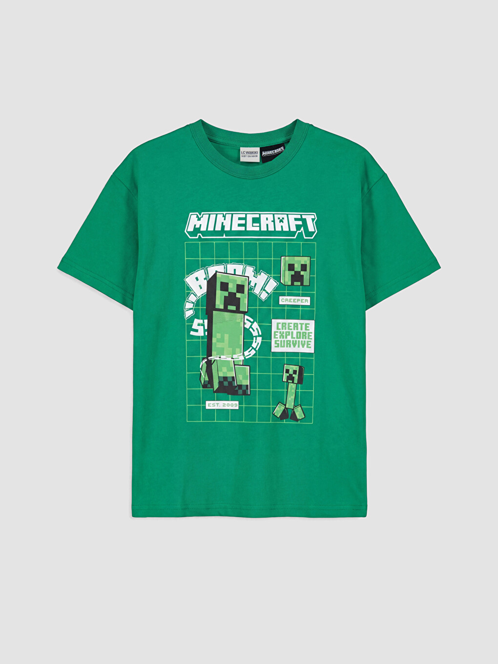 Yeşil Bisiklet Yaka Minecraft Baskılı Erkek Çocuk Tişört