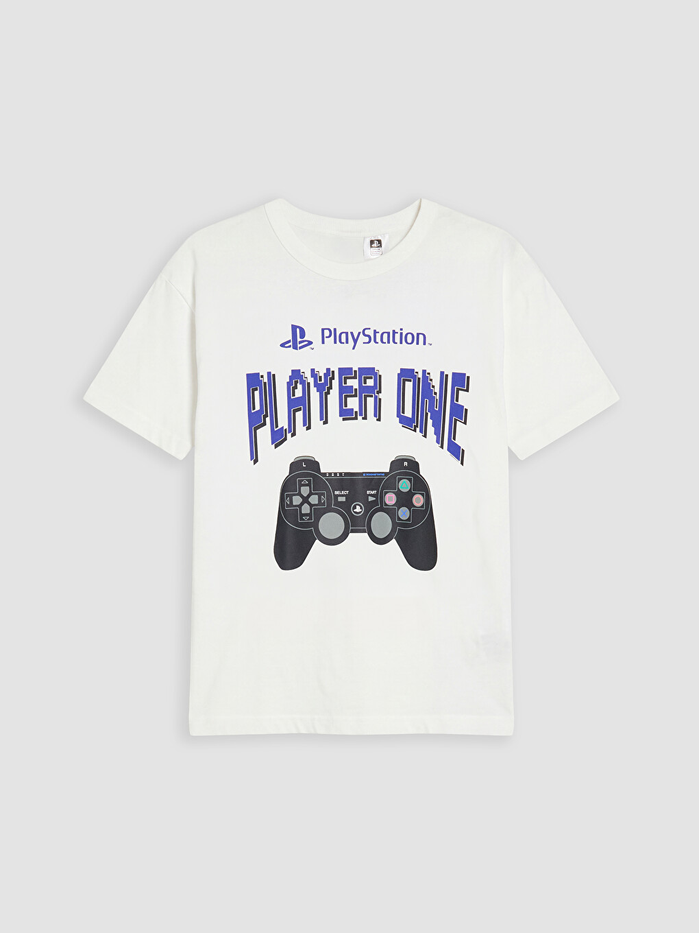 Beyaz Bisiklet Yaka Playstation Baskılı Erkek Çocuk Tişört