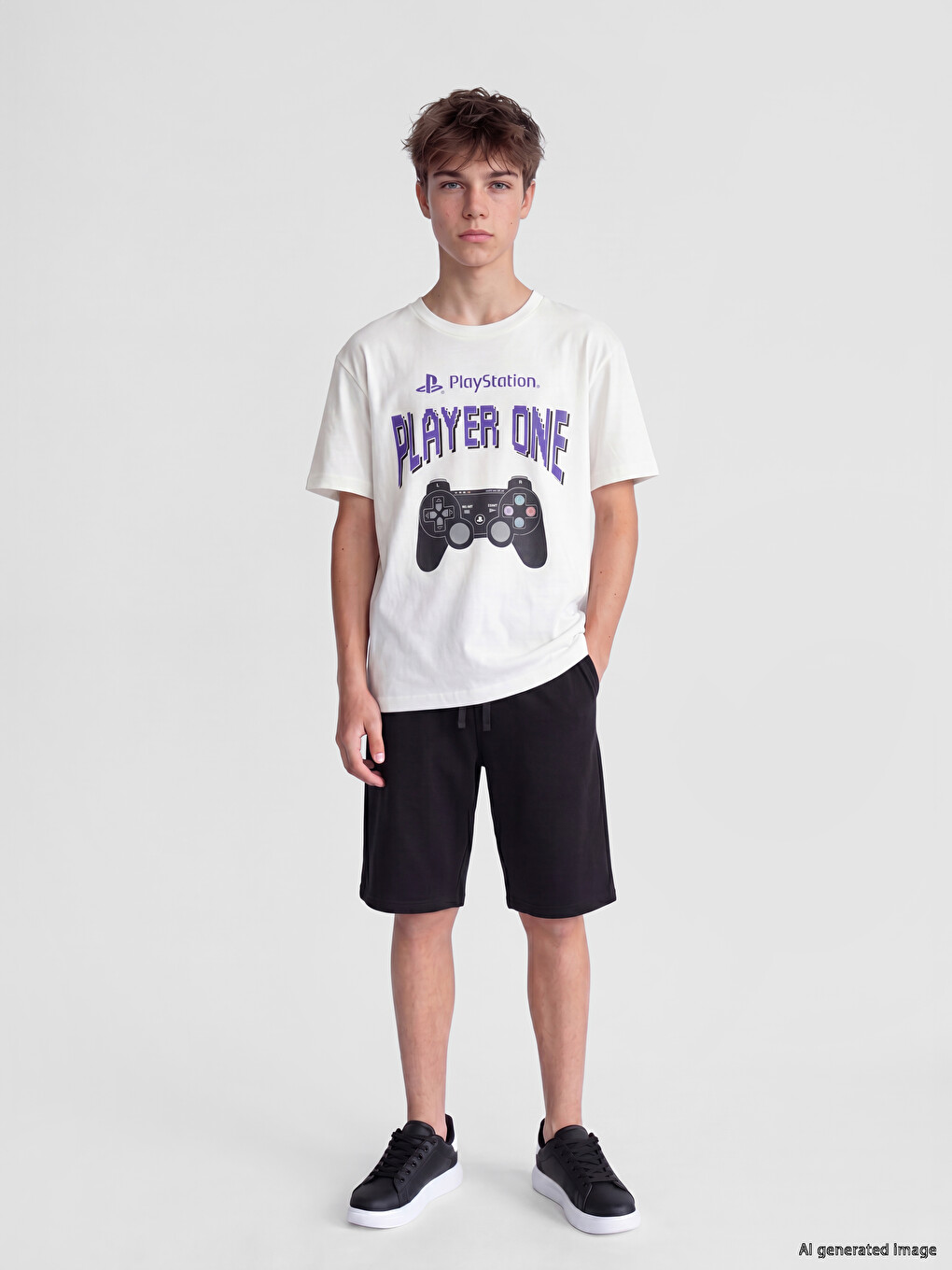 Crew Neck Playstation Printed Boys' T-shirt