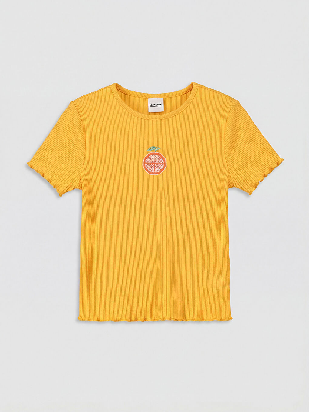 Turuncu Nakışlı Kız Çocuk Fitilli Tişört