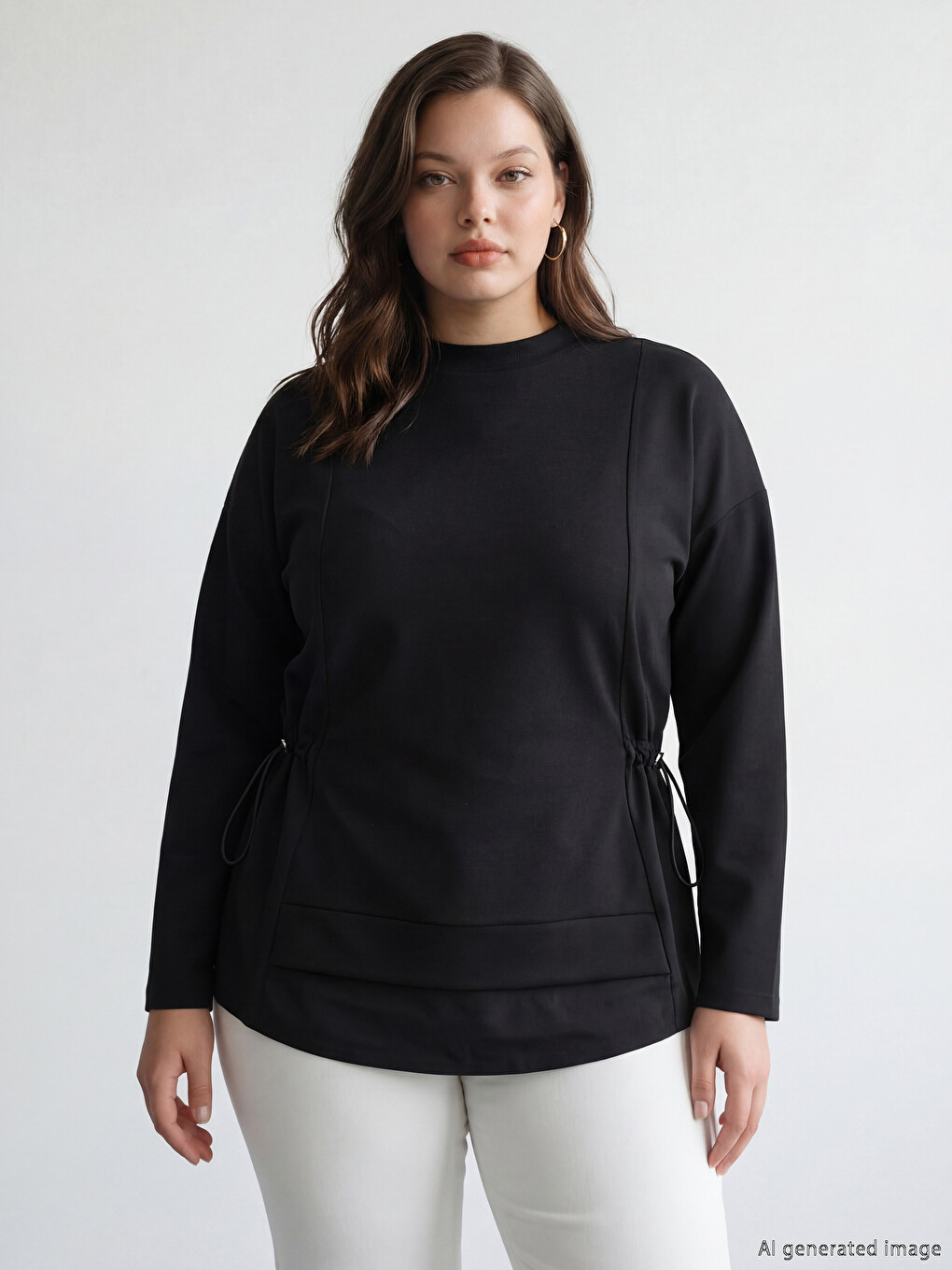 Siyah Soft Touch Oversize Kadın Sweatshirt Tunik-1