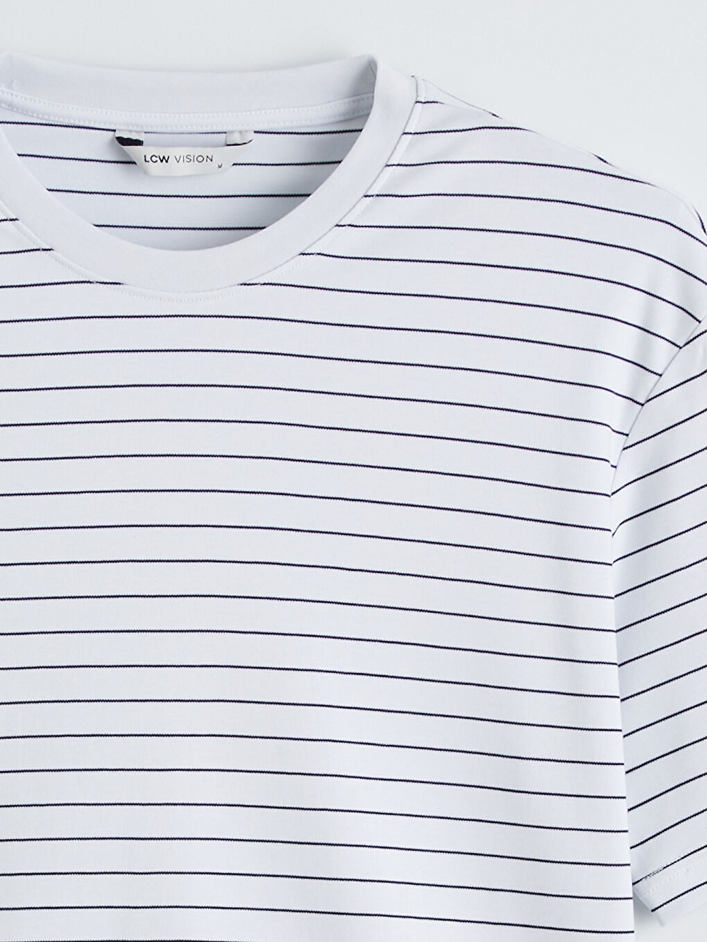 Ekru Bisiklet Yaka Çizgili Erkek Tişört-5