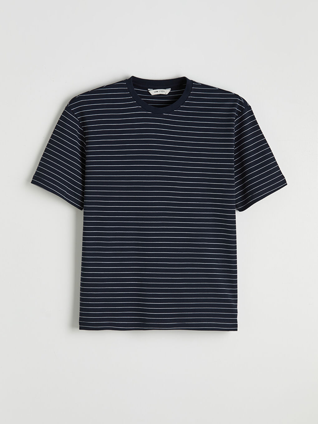 Lacivert Bisiklet Yaka Çizgili Erkek Tişört
