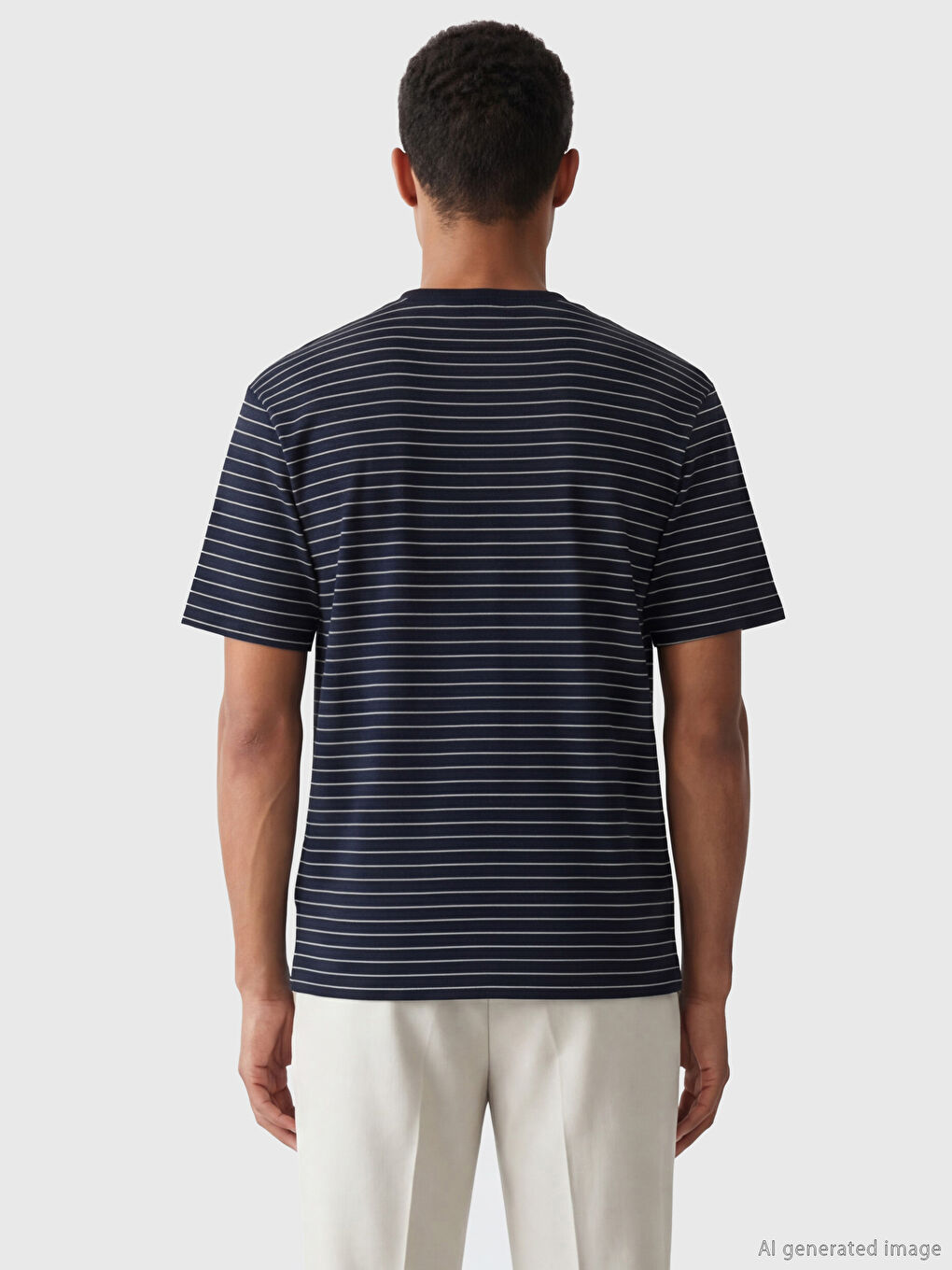 Lacivert Bisiklet Yaka Çizgili Erkek Tişört-2