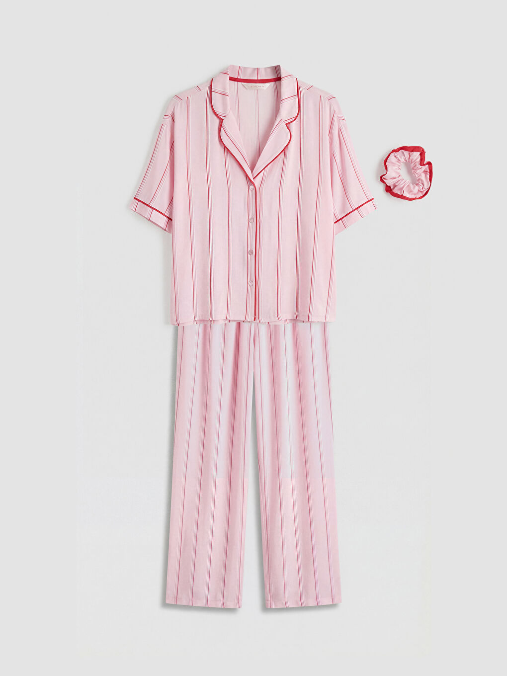 Pembe Gömlek Yaka Çizgili Kadın Pijama Takım-8