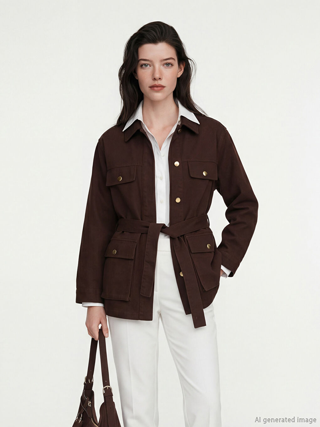 Kahverengi Kuşaklı Kadın Jean Tunik