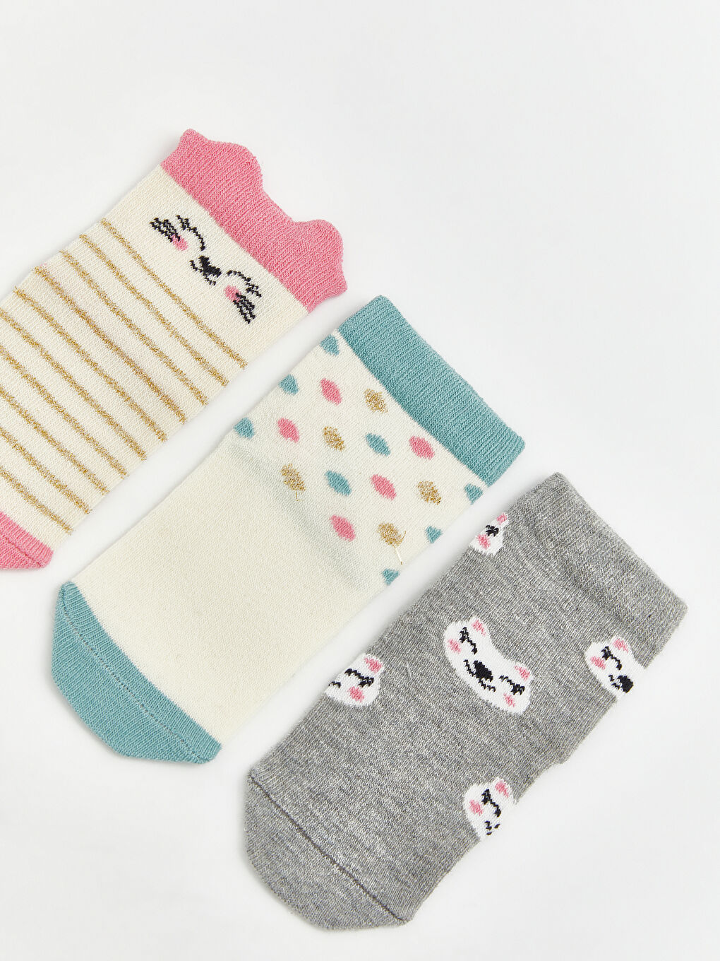 Ekru Desenli Kız Bebek Soket Çorap 3'lü-1