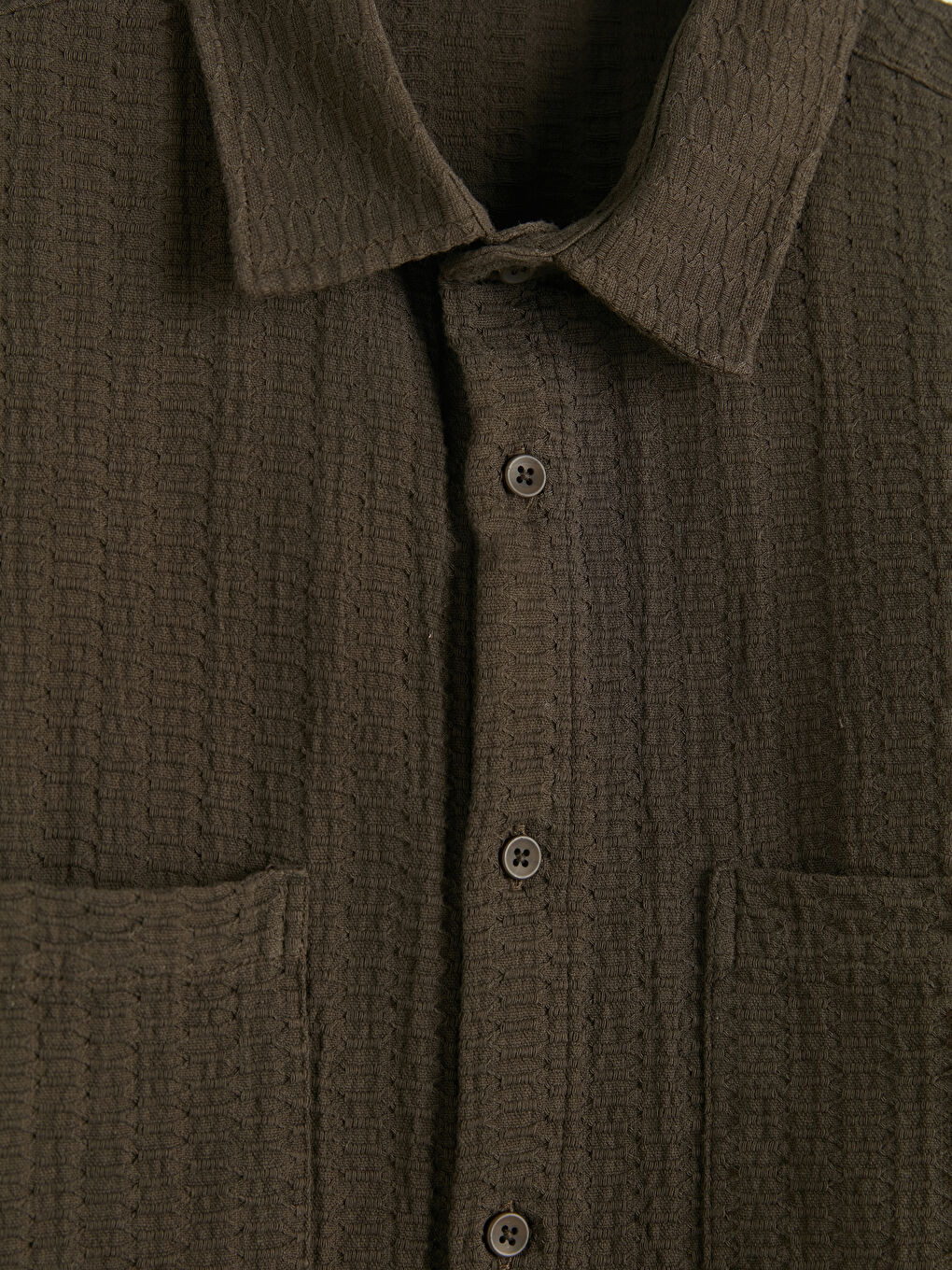 Kahverengi Rahat Kalıp Erkek Armürlü Gömlek-2