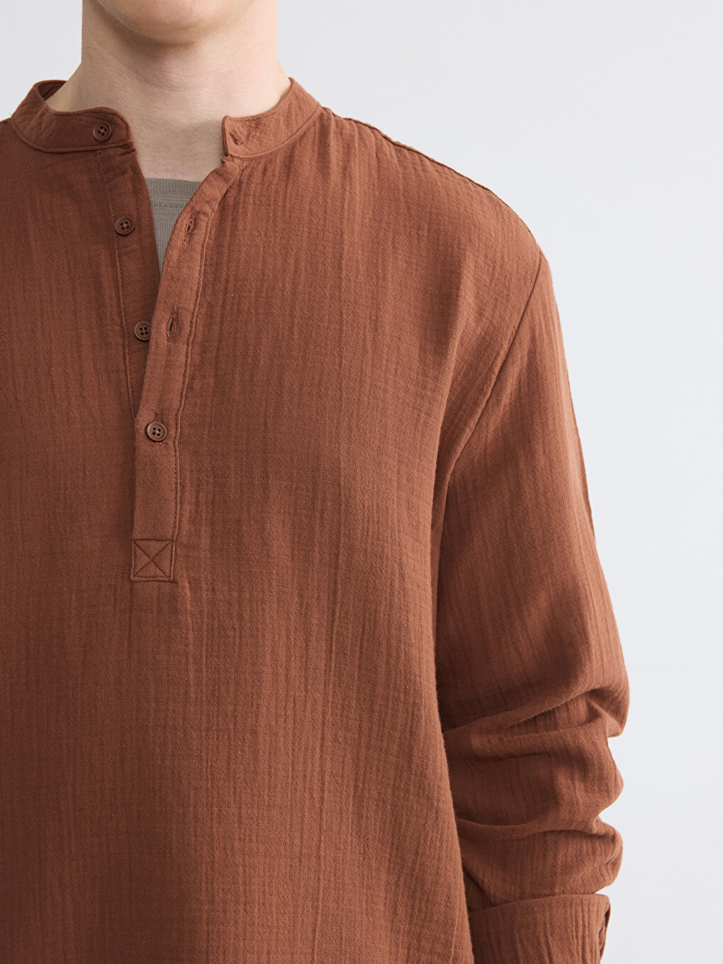 Regular Fit Grandad Collar Men's Textured Shirt-2