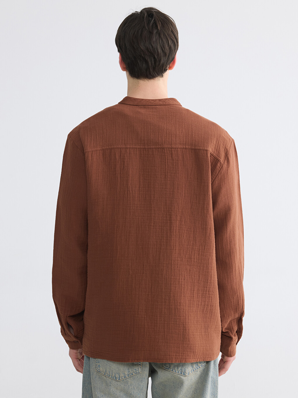 Regular Fit Grandad Collar Men's Textured Shirt-3