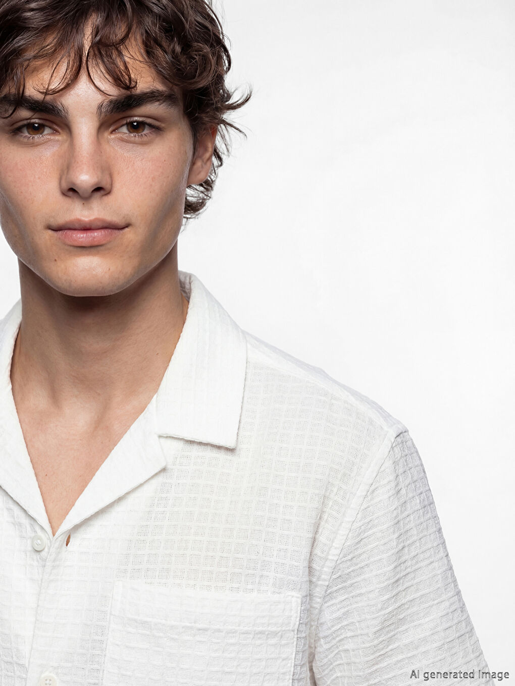 Beyaz Loose Fit Erkek Dokulu Gömlek-5