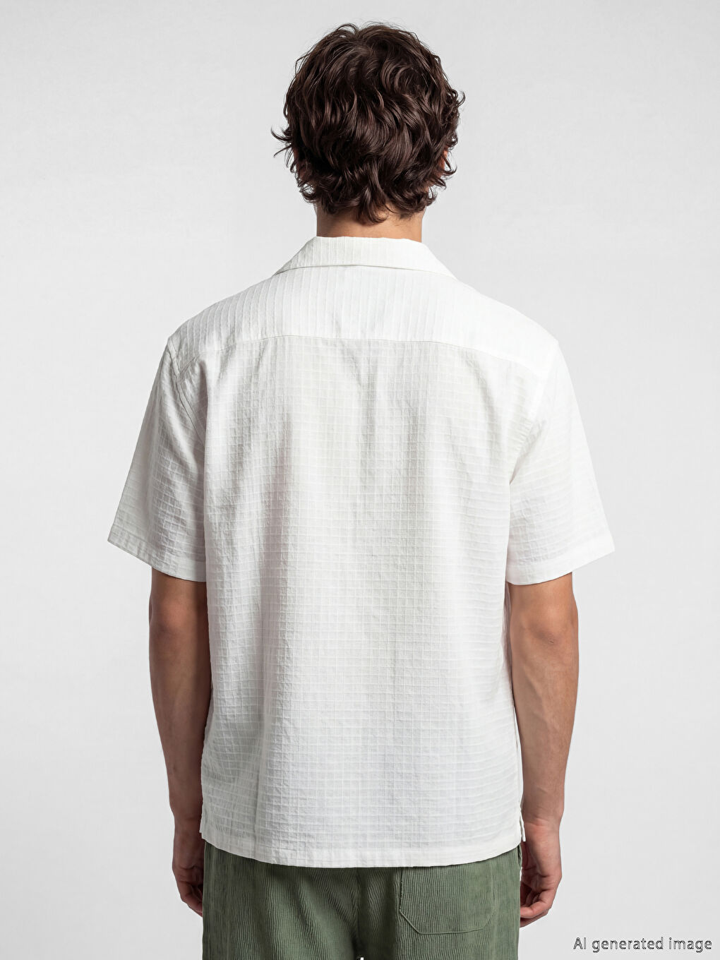 Beyaz Loose Fit Erkek Dokulu Gömlek-7