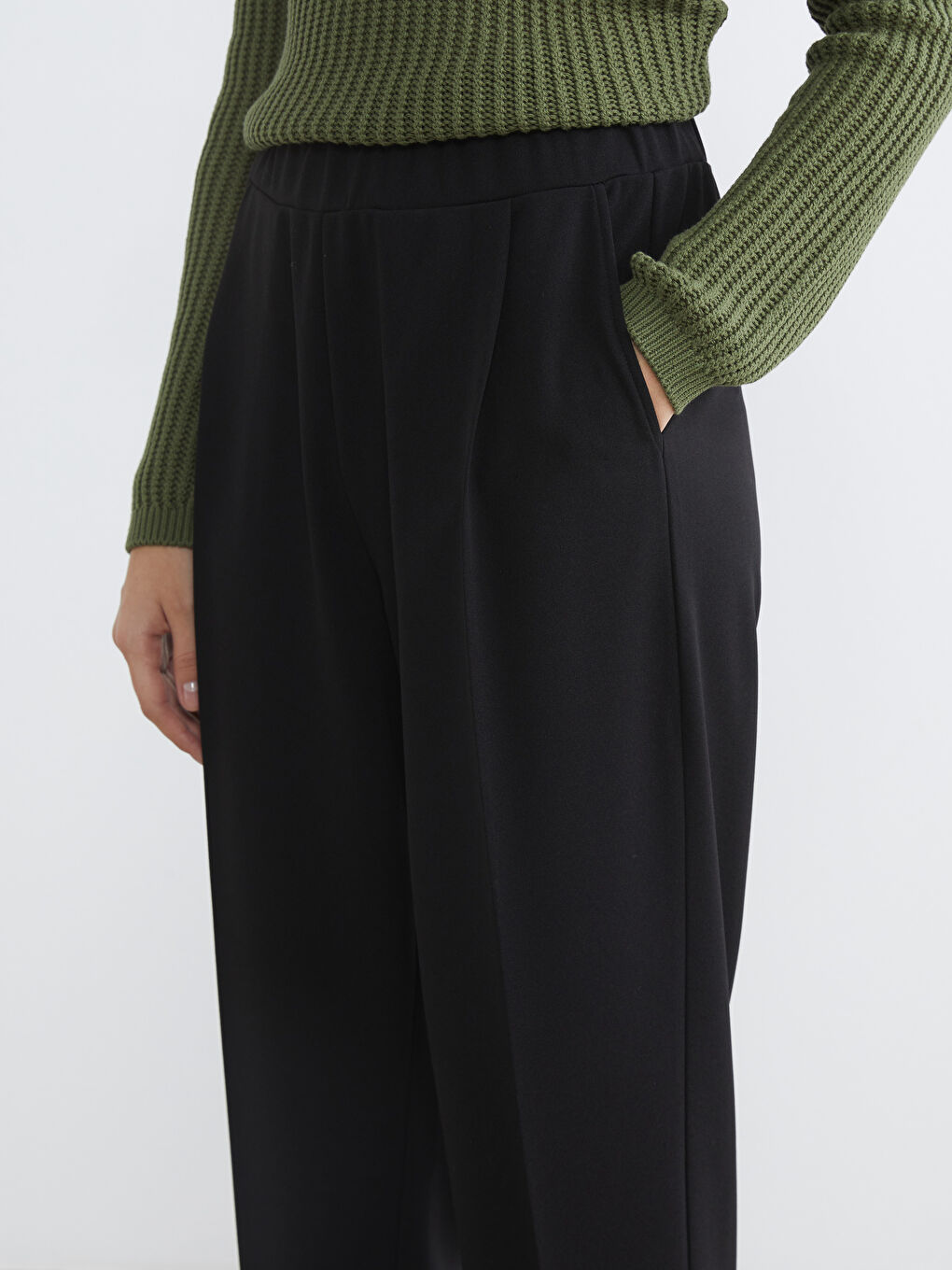 ელასტიური წელი ქალის პლისირებული შარვალი-2