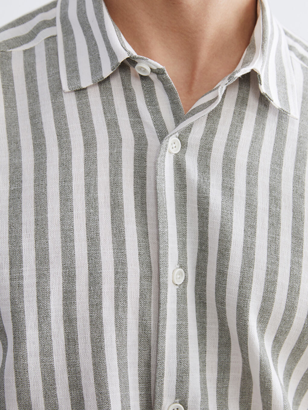 Yeşil Regular Fit Çizgili Erkek Gömlek-2