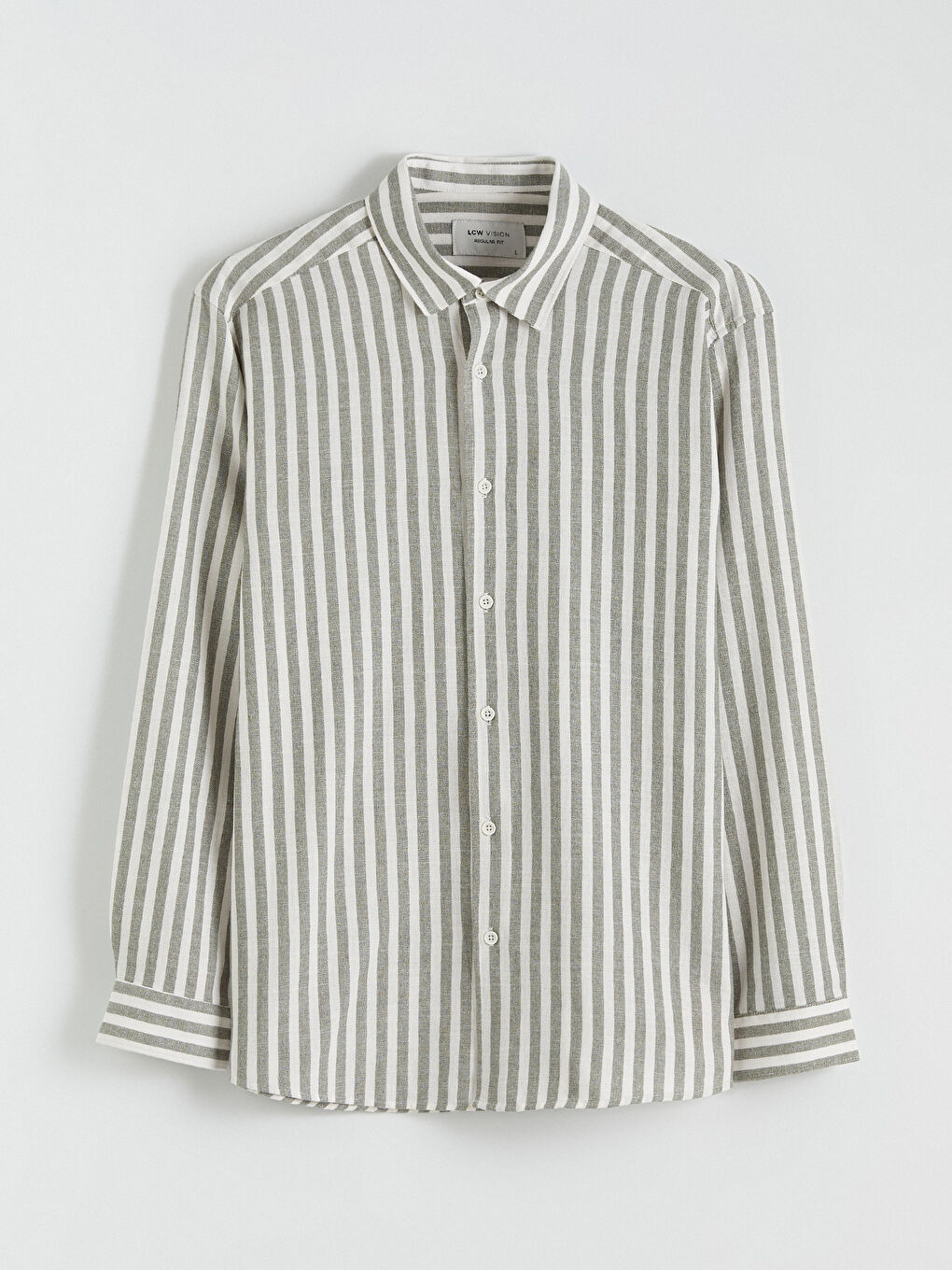 Yeşil Regular Fit Çizgili Erkek Gömlek-4