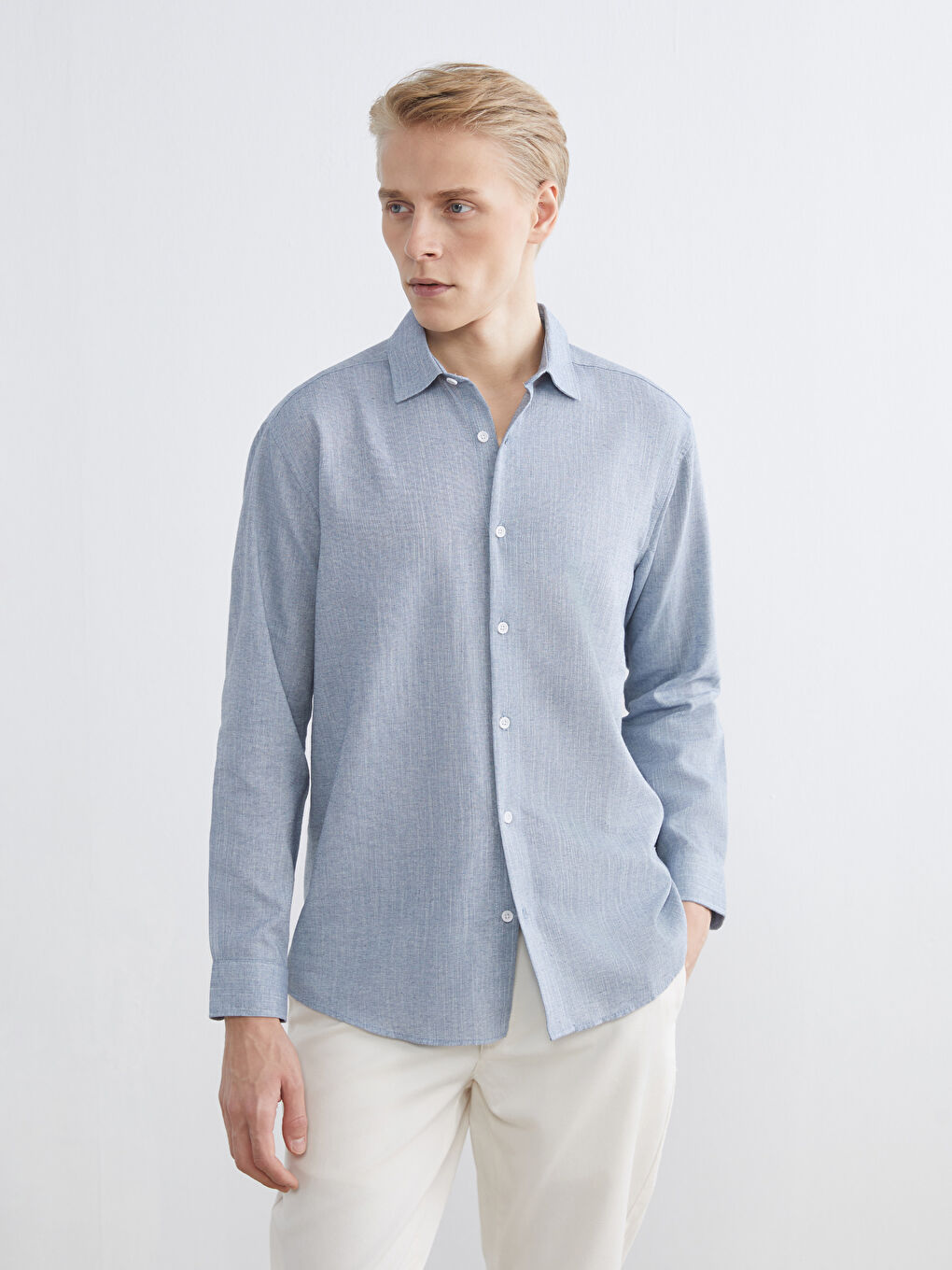 Mavi Regular Fit Armürlü Erkek Gömlek