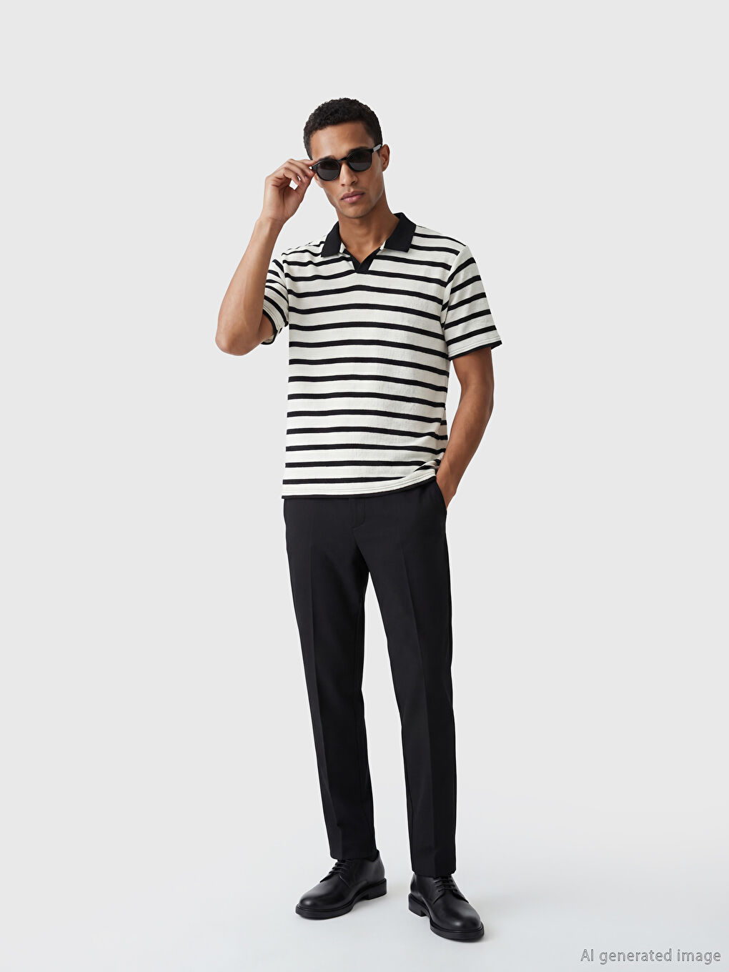 Siyah Polo Yaka Çizgili Erkek Tişört-1