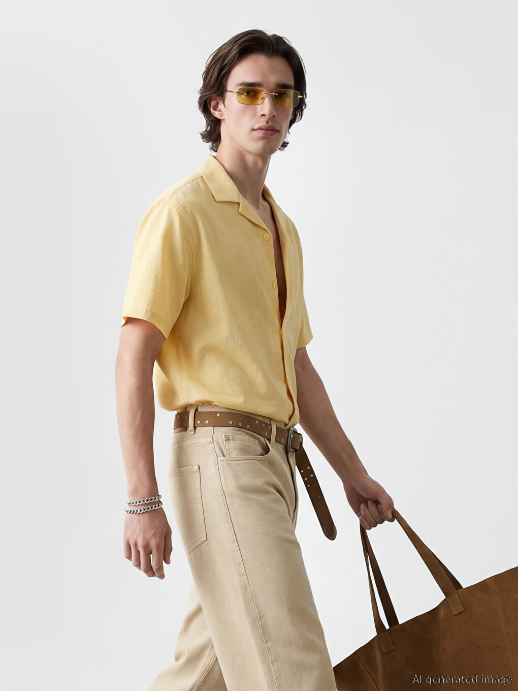 Sarı Relax Fit Erkek Armürlü Gömlek