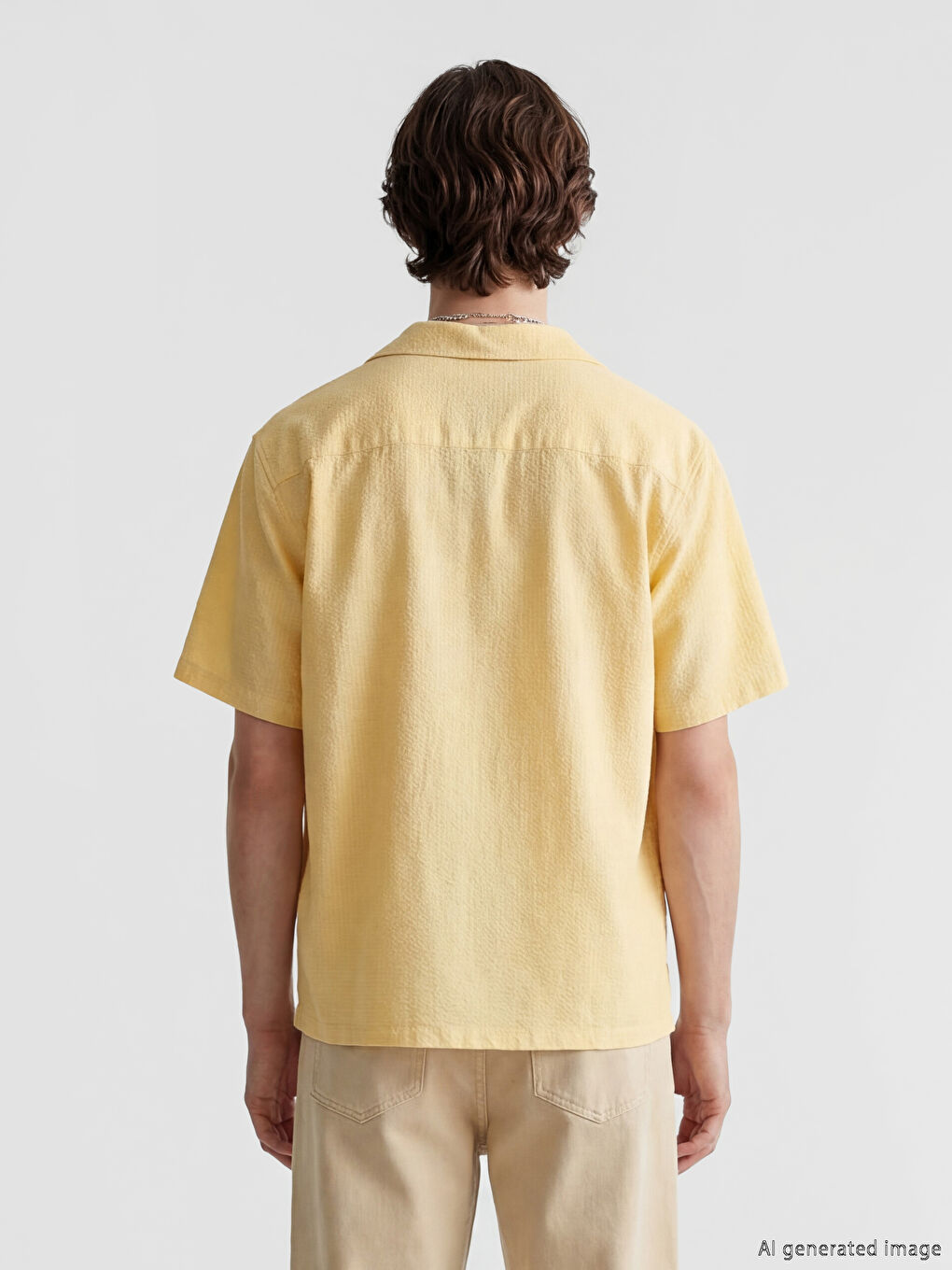 Sarı Relax Fit Erkek Armürlü Gömlek-2