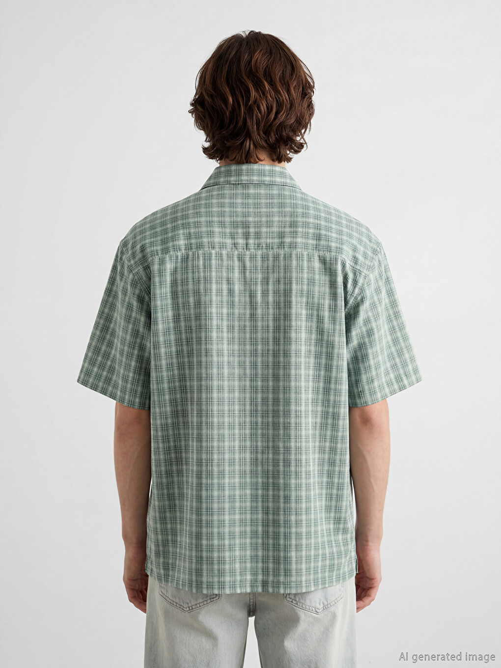 Yeşil Loose Fit Nakışlı Erkek Gömlek-3