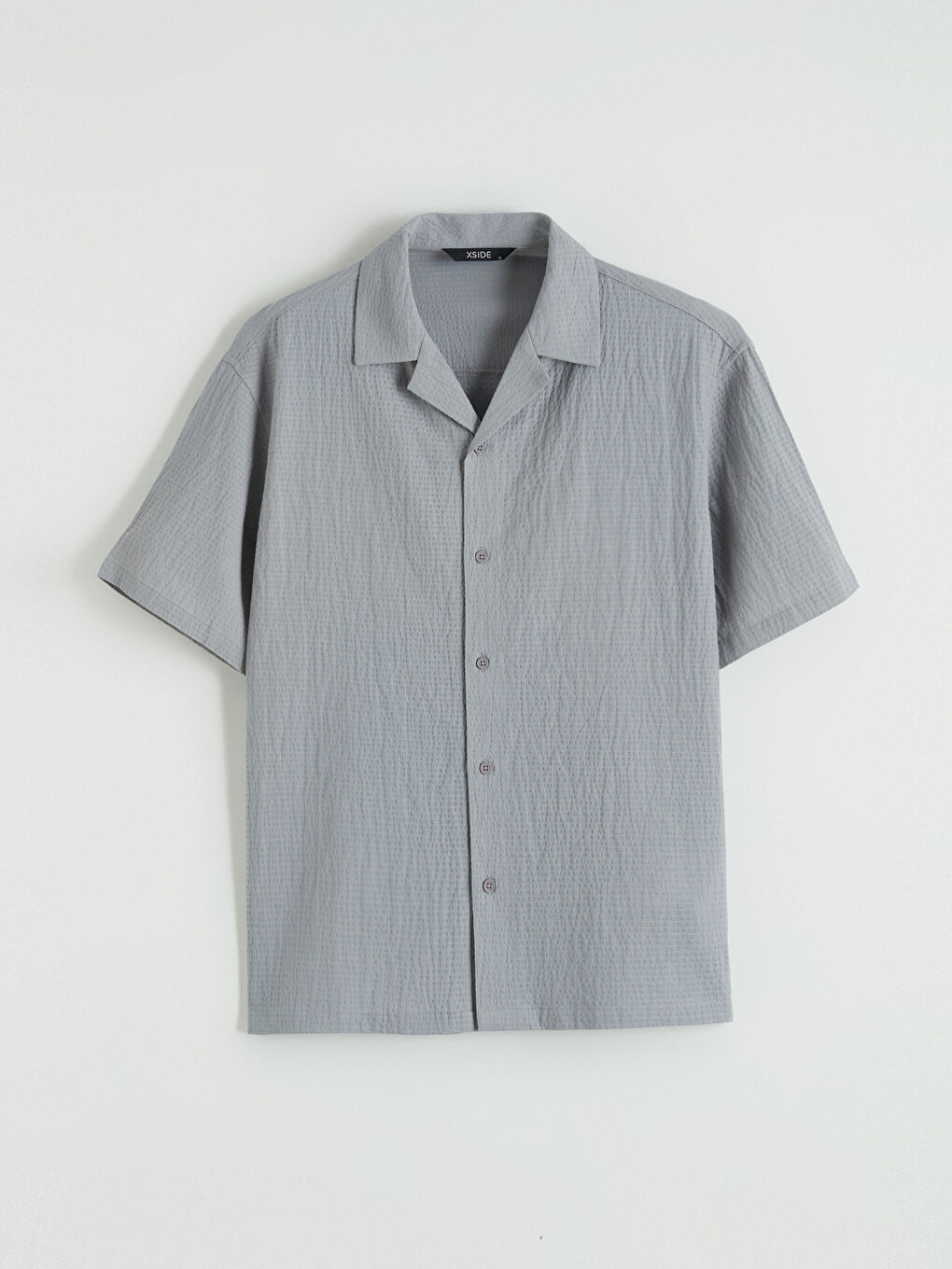 Gri Loose Fit Gofre Kısa Kollu Erkek Gömlek-4