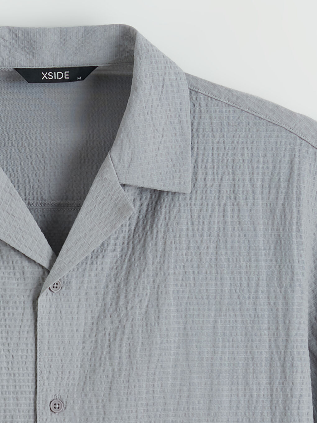 Gri Loose Fit Gofre Kısa Kollu Erkek Gömlek-5