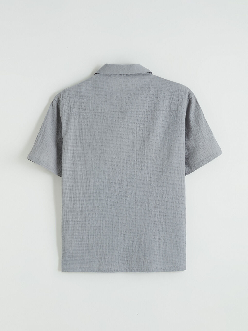 Gri Loose Fit Gofre Kısa Kollu Erkek Gömlek-6