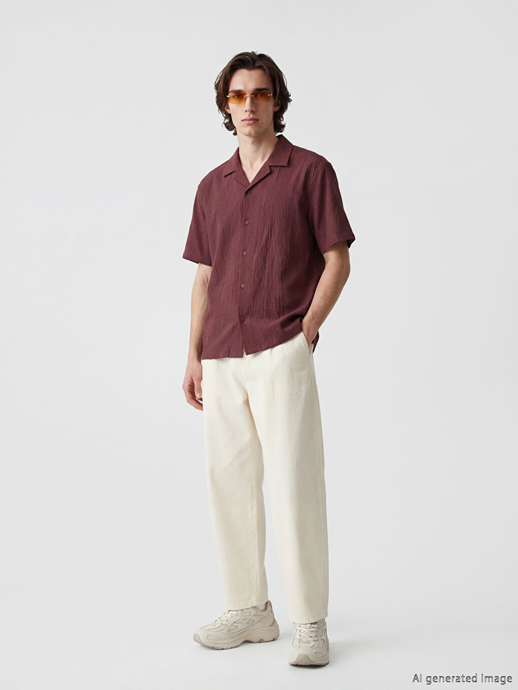 Bordo Relax Fit Gofre Erkek Gömlek-1