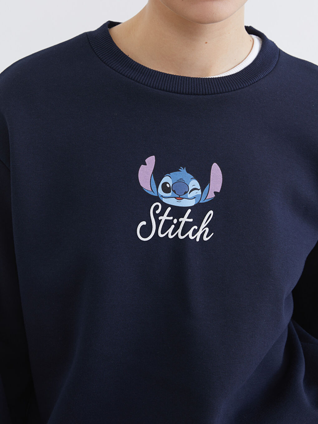 Lacivert Stitch Baskılı Oversize Kadın Kalın Sweatshirt-2