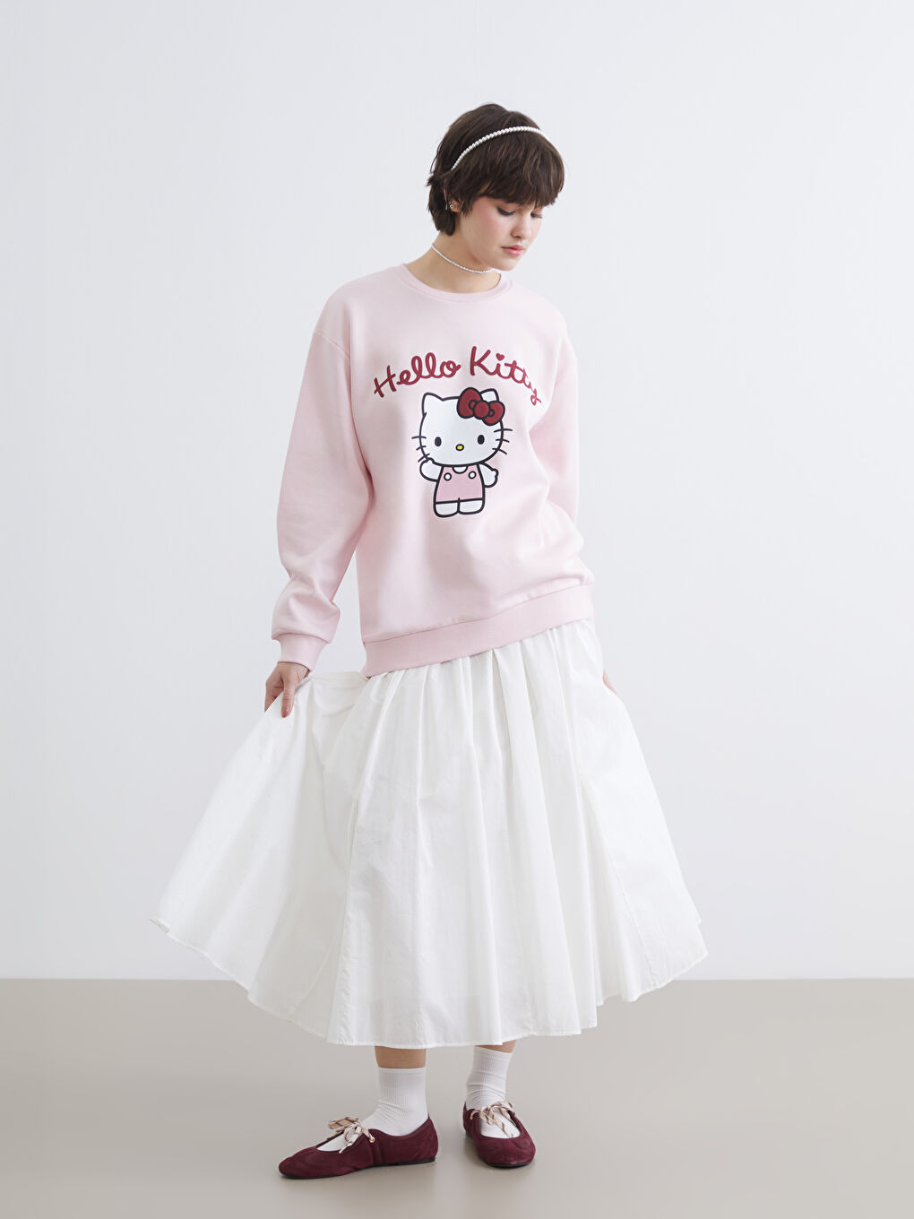 Women's Hello Kitty Print Plush Sweatshirt-1