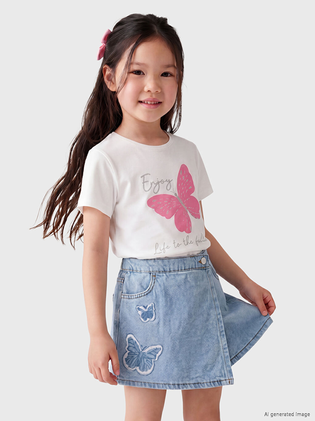 Butterfly Print Girls' Jersey T-Shirt-1