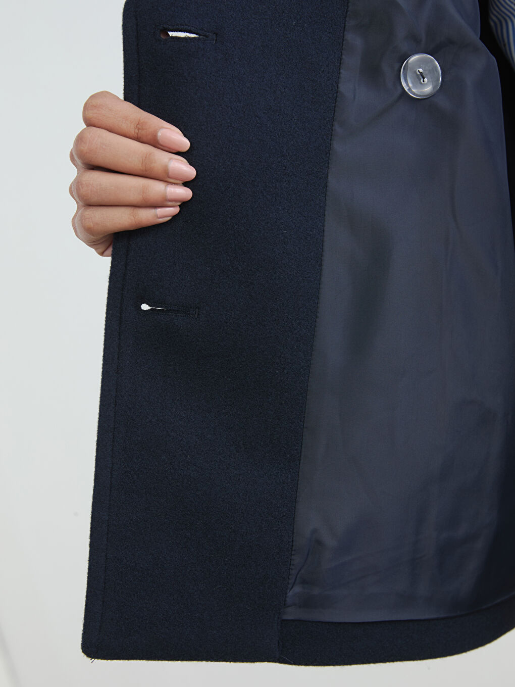 Lacivert Kruvaze Yaka Kadın Kaşe Kaban-3