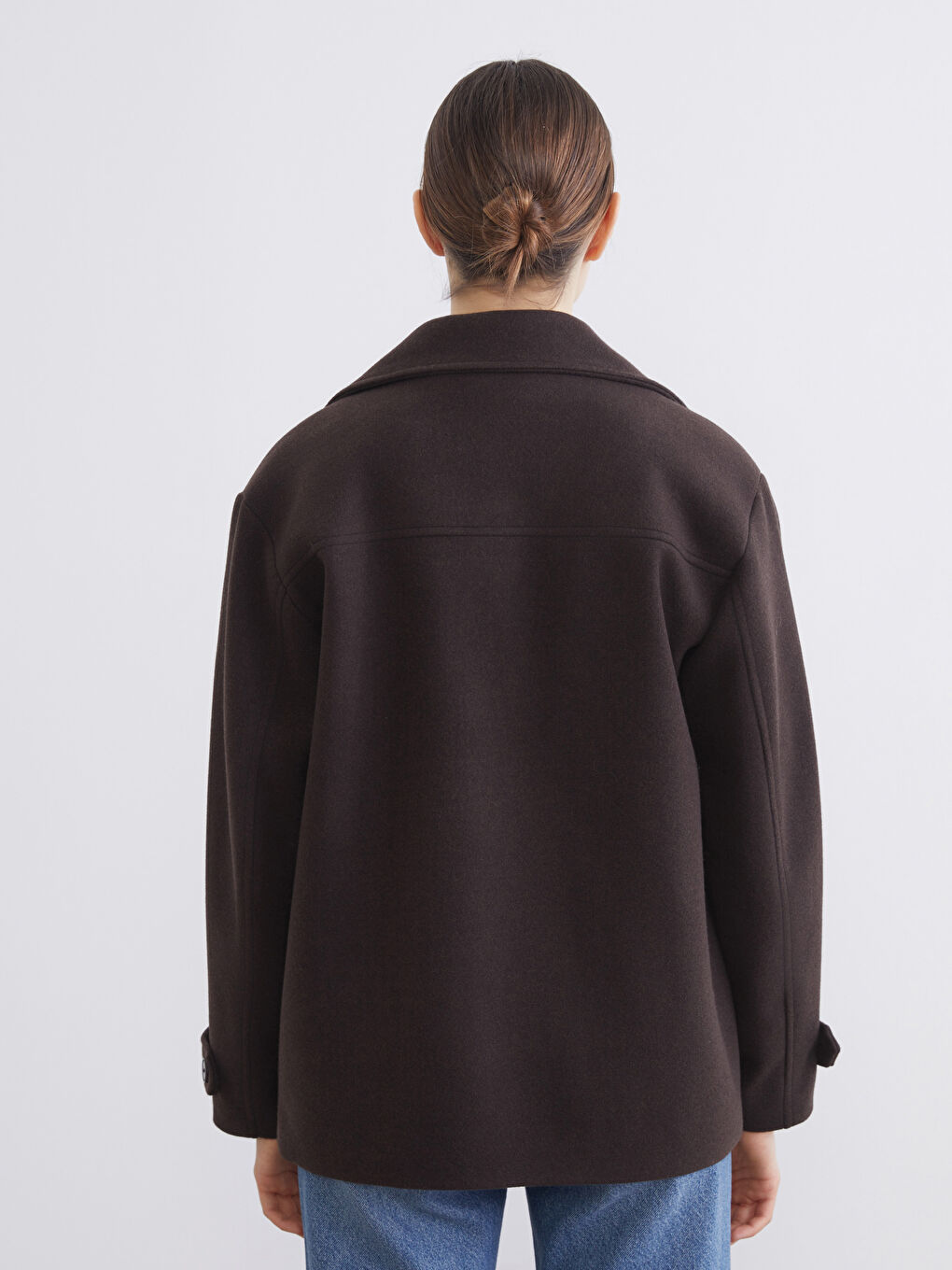 Kahverengi Kruvaze Yaka Kadın Kaşe Kaban-4