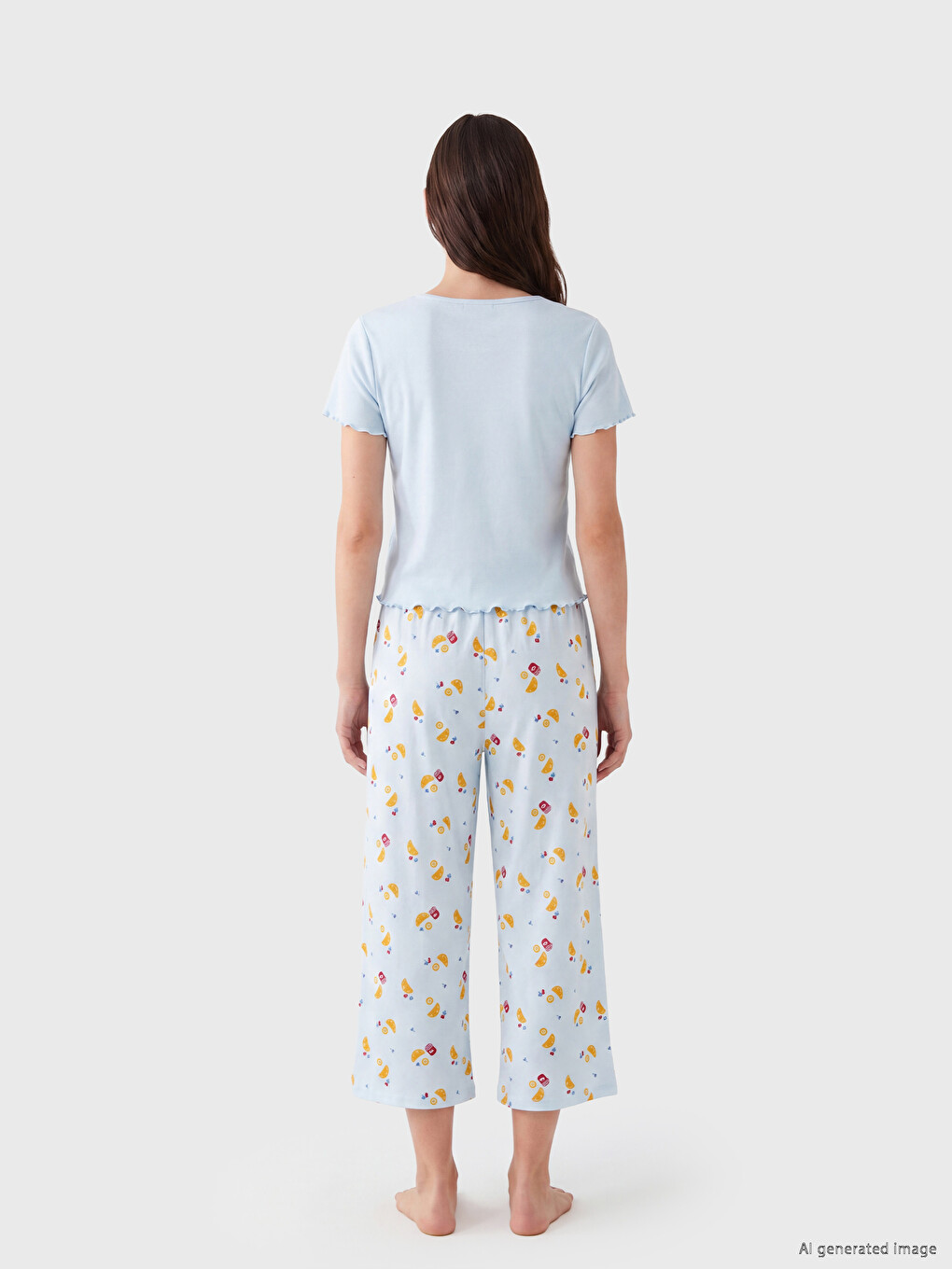 Mavi Desenli Kadın Kaprili Pijama Takımı-3