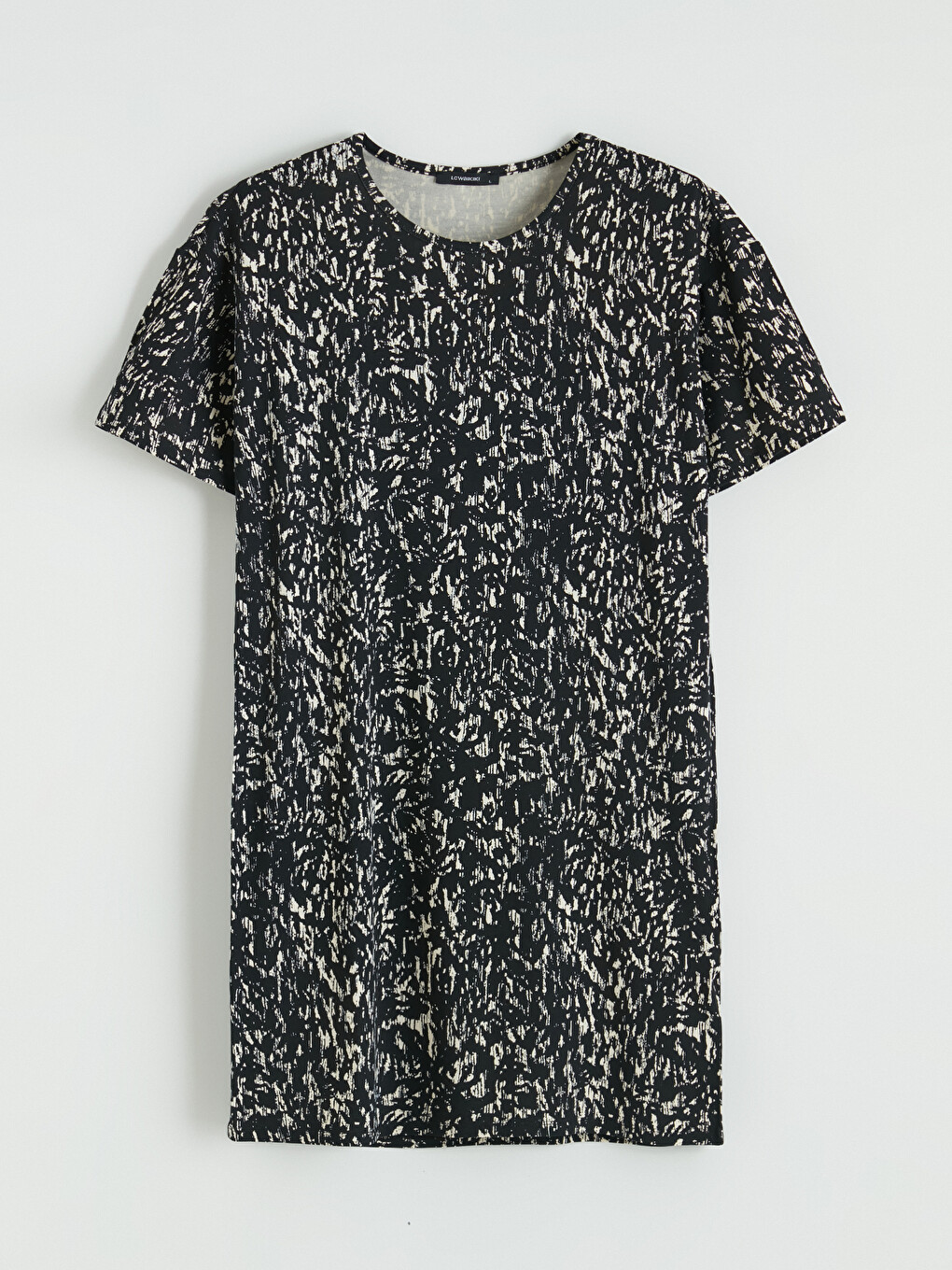 Crew Neck Patterned Mini Dress-4