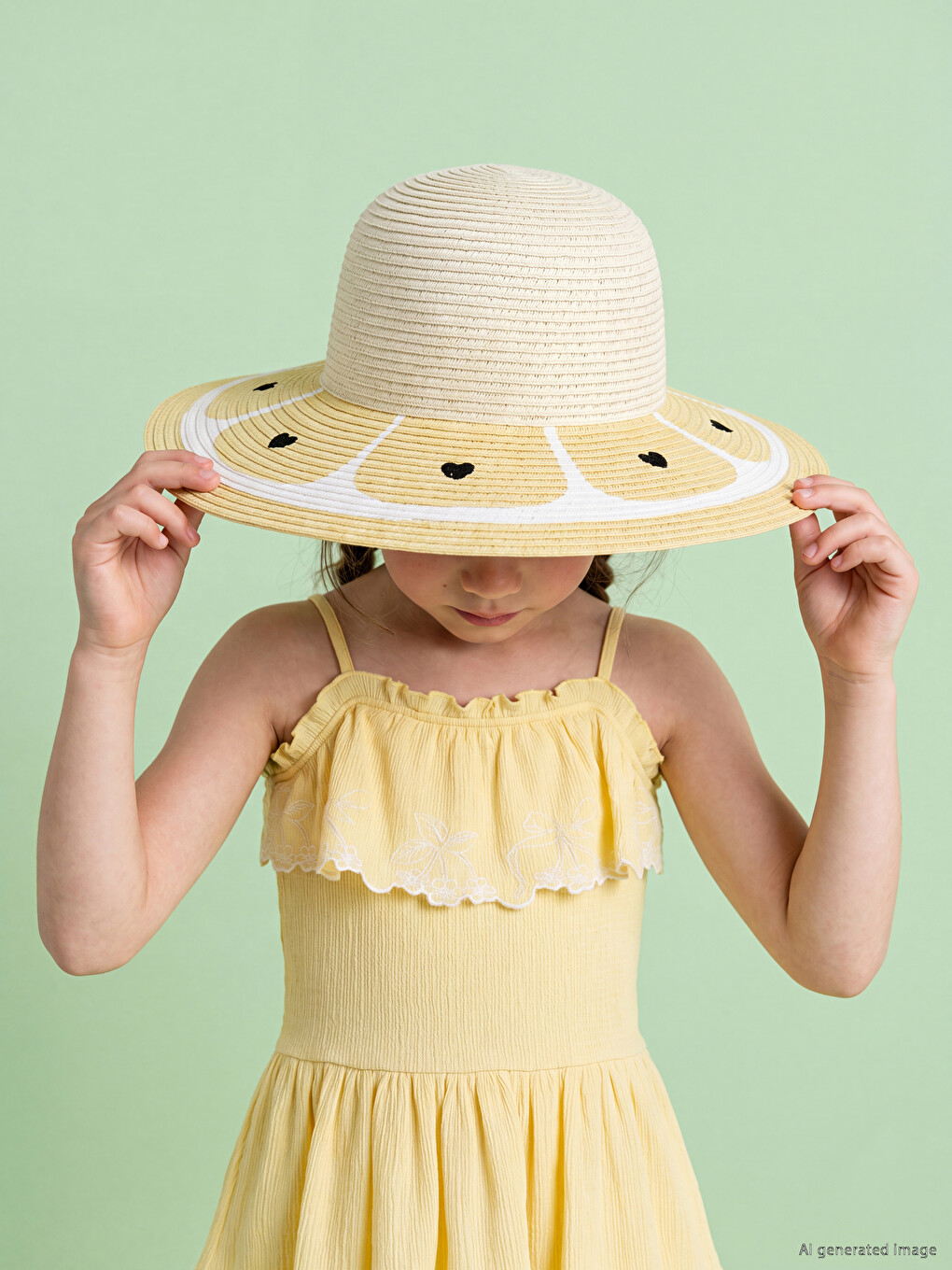 Heart Embroidered Girls' Straw Hat
