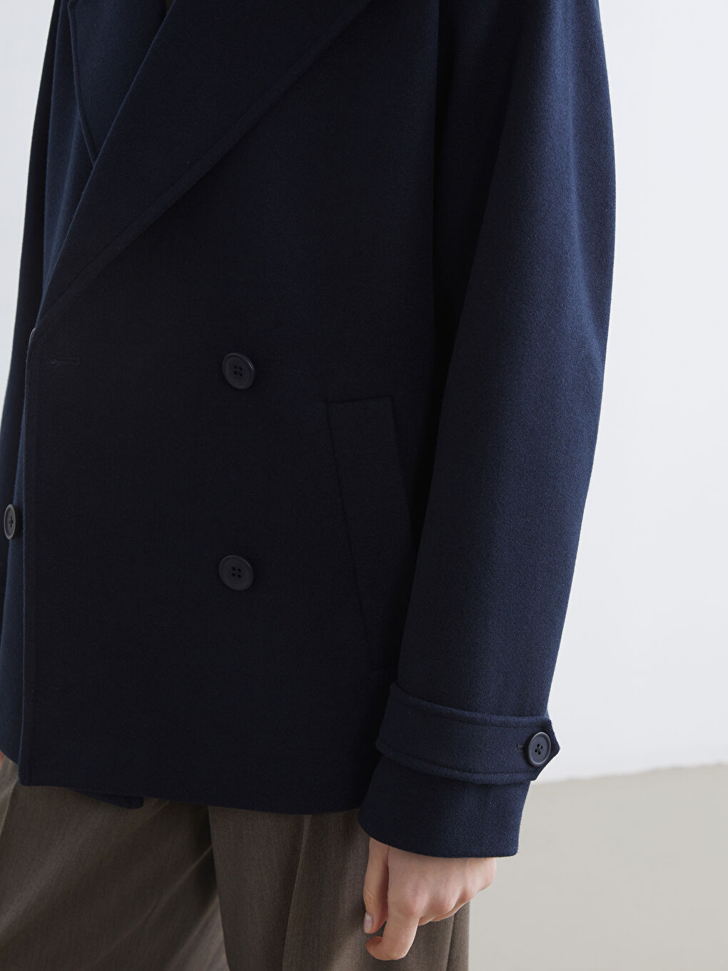 معطف صوف مخلوط كحلي امرأة-2