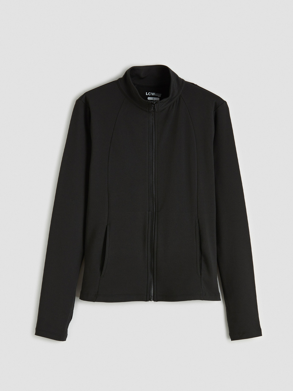Siyah Dik Yaka Parmak Geçmeli Kadın Fermuarlı Sweatshirt-3