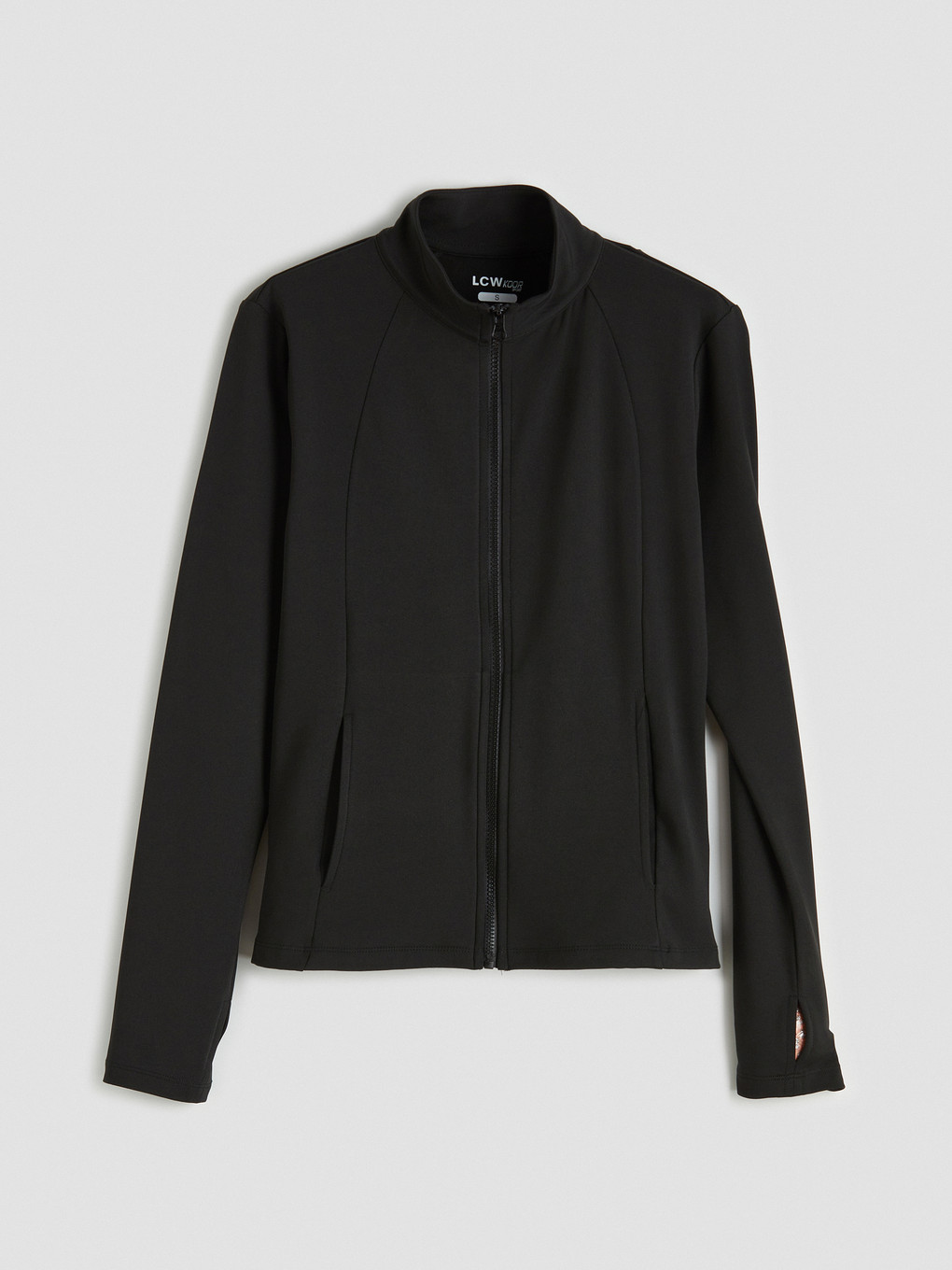Siyah Dik Yaka Parmak Geçmeli Kadın Fermuarlı Sweatshirt-4