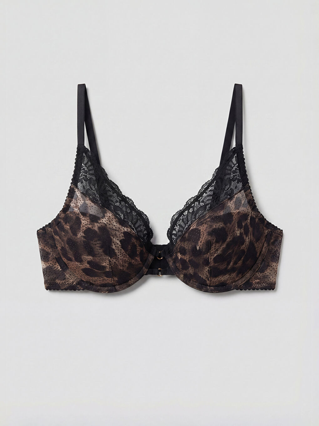 Kahverengi Balenli Dolgusuz Leopar Desenli Fantezi Tişört Sütyen